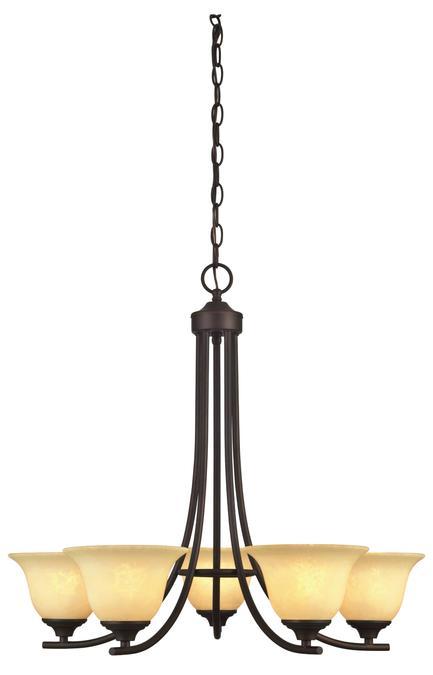 5 Light Chandelier Oil Rubbed Bronze Finish Burnt Scavo Glass