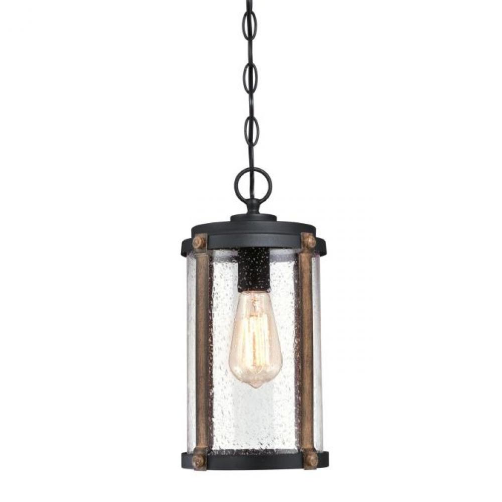 Pendant Textured Black Finish with Barnwood Accents Clear Seeded Glass
