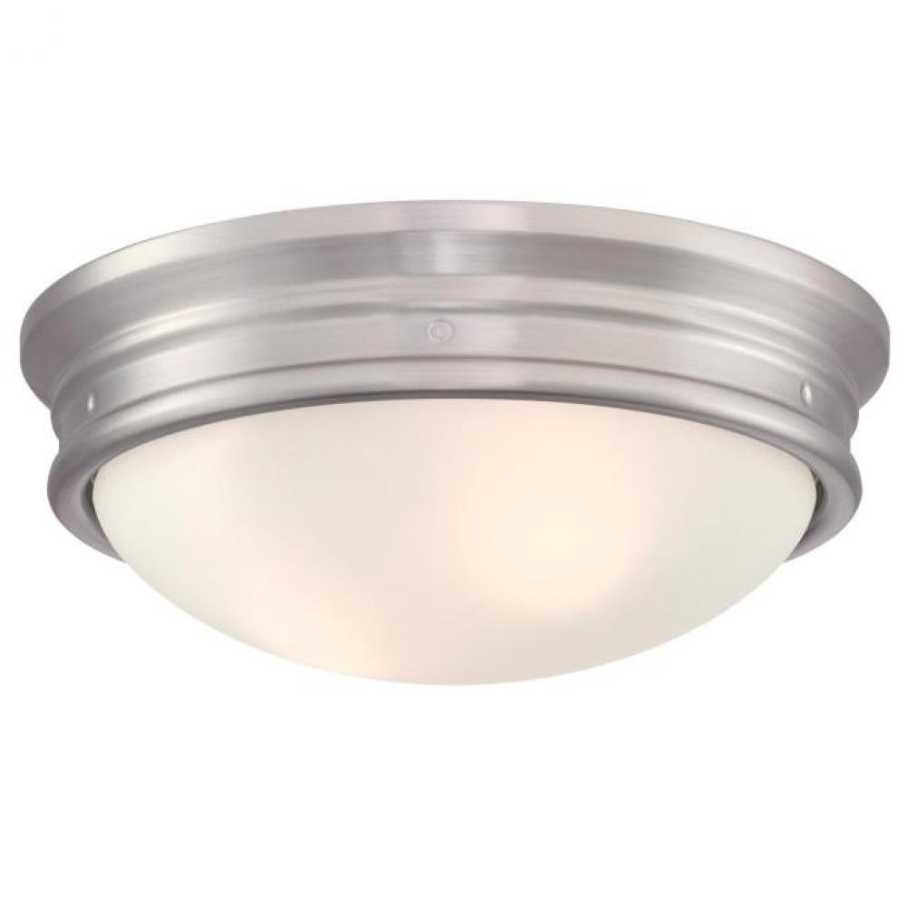 13 in. 2 Light Flush Brushed Nickel Finish Frosted Glass