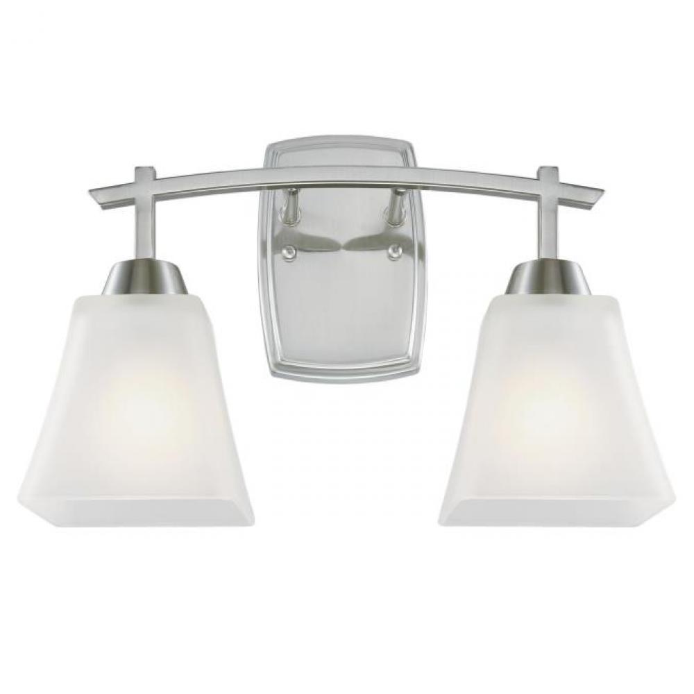 2 Light Wall Fixture Brushed Nickel Finish Frosted Glass