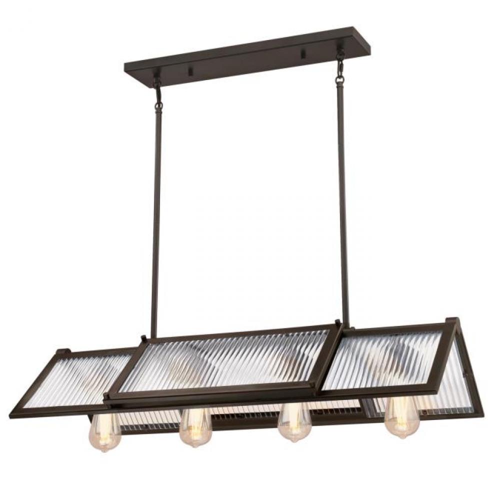 4 Light Chandelier Oil Rubbed Bronze Finish Clear Ribbed Glass