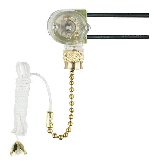 Fan Light Switch with Polished Brass Finish Pull Chain