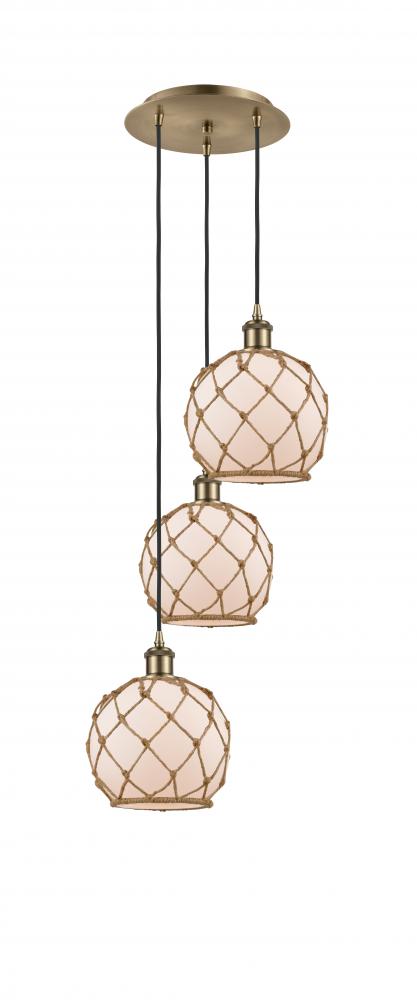 Farmhouse Rope - 3 Light - 15 inch - Antique Brass - Cord Hung - Multi Pendant