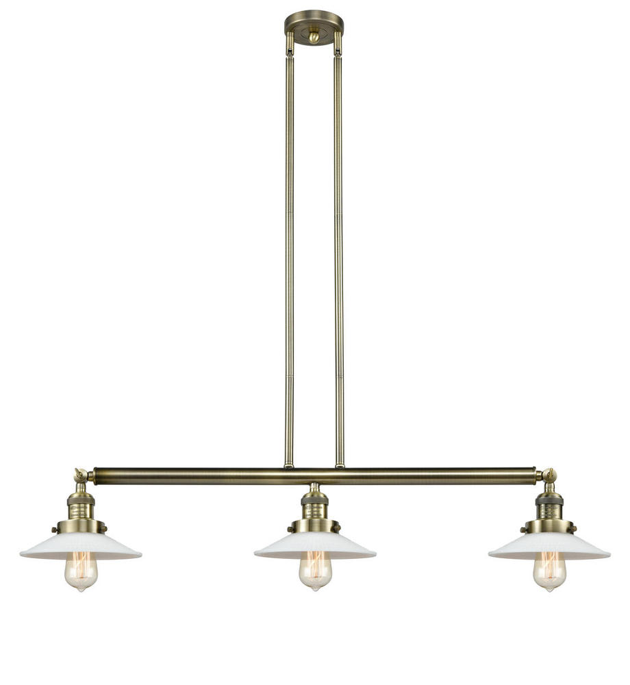 Halophane - 3 Light - 41 inch - Antique Brass - Stem Hung - Adjustable Island Light