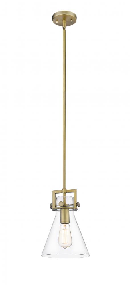 Newton Cone - 1 Light - 8 inch - Brushed Brass - Cord hung - Mini Pendant