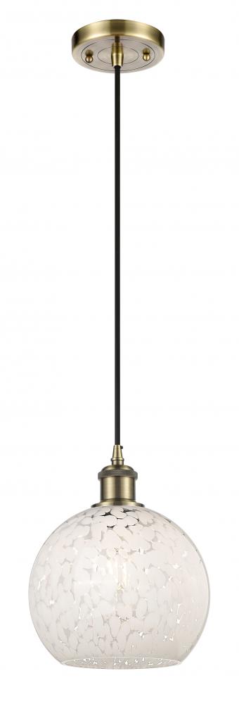 White Mouchette - 1 Light - 8 inch - Antique Brass - Cord Hung - Mini Pendant