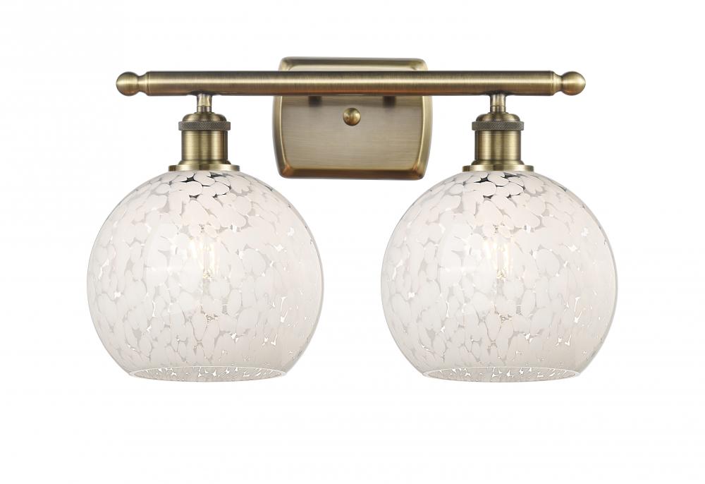 White Mouchette - 2 Light - 16 inch - Antique Brass - Bath Vanity Light