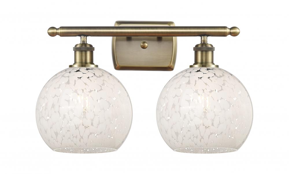 White Mouchette - 2 Light - 18 inch - Antique Brass - Bath Vanity Light