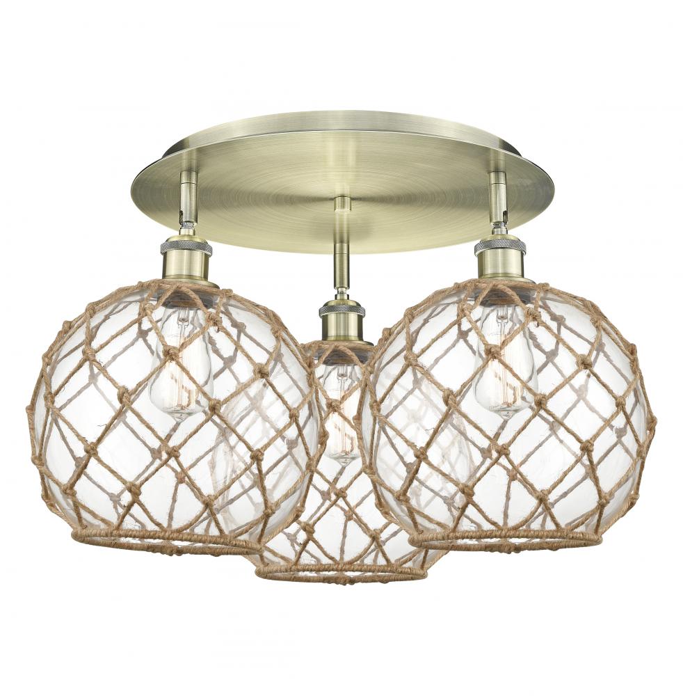 Farmhouse Rope - 3 Light - 22 inch - Antique Brass - Semi-Flush Mount