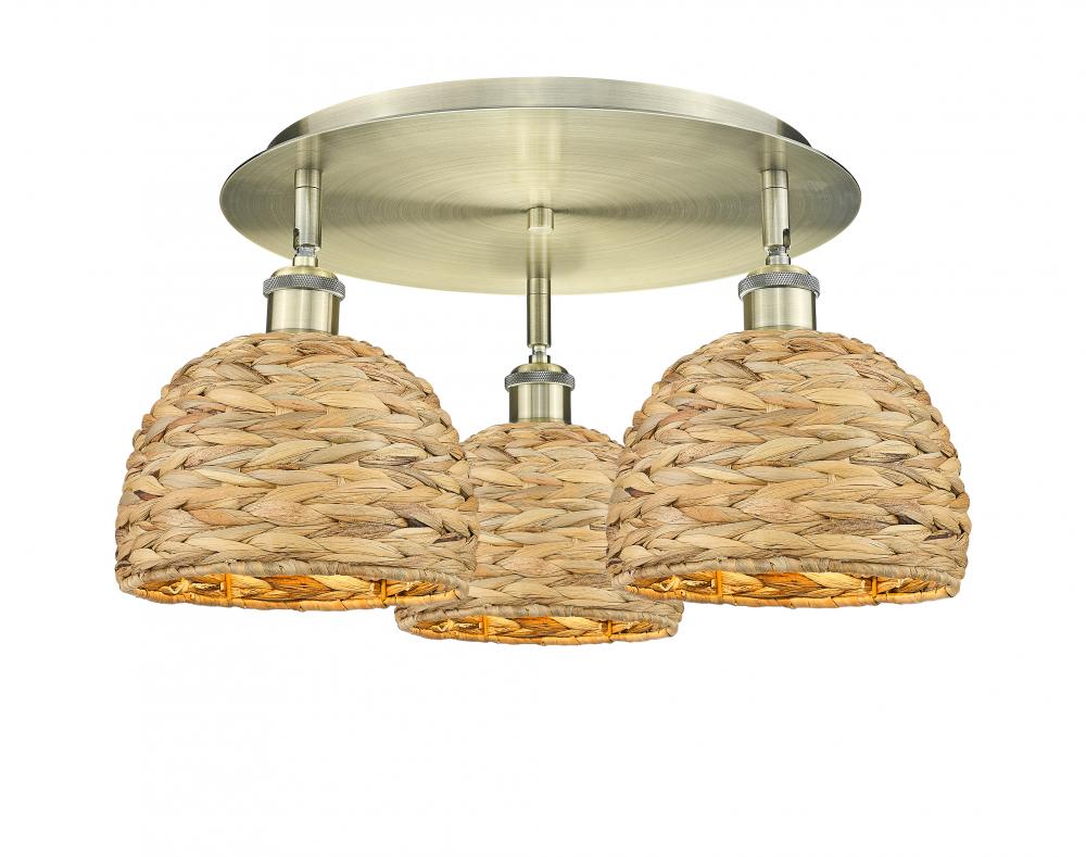 Woven Rattan - 3 Light - 20 inch - Antique Brass - Semi-Flush Mount