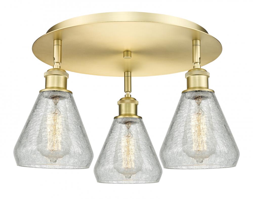 Conesus - 3 Light - 18 inch - Satin Gold - Semi-Flush Mount