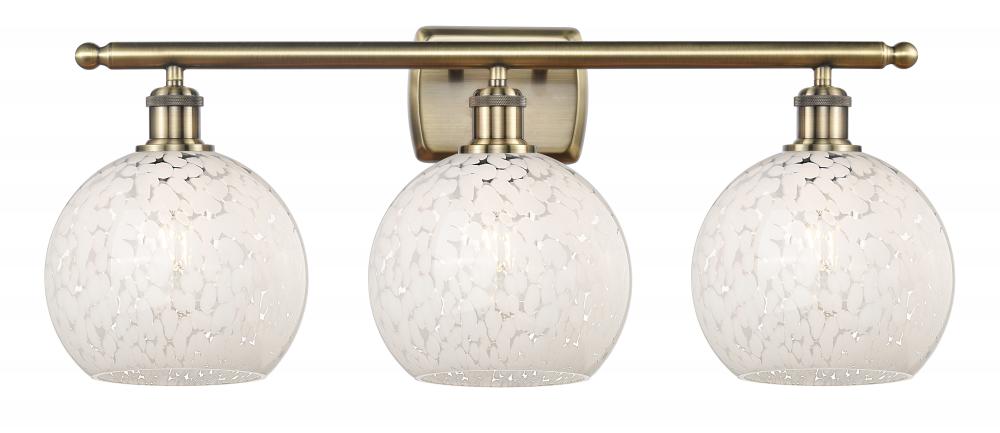 White Mouchette - 3 Light - 28 inch - Antique Brass - Bath Vanity Light