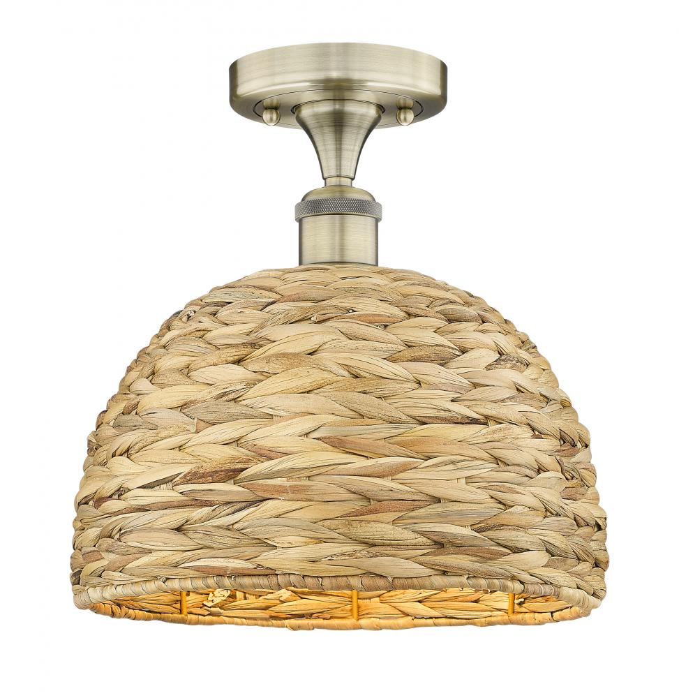 Woven Rattan - 1 Light - 12 inch - Antique Brass - Semi-Flush Mount