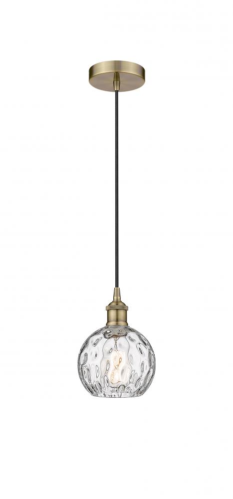 Athens Water Glass - 1 Light - 6 inch - Antique Brass - Cord hung - Mini Pendant