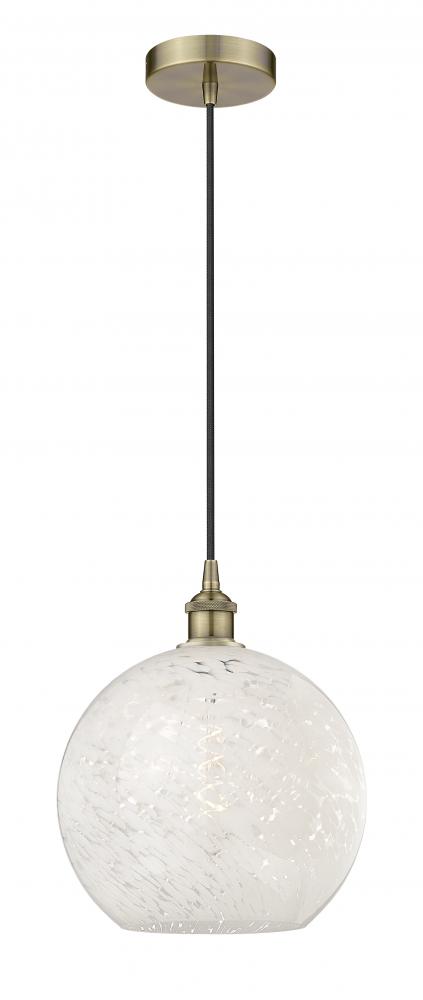 White Mouchette - 1 Light - 12 inch - Antique Brass - Cord Hung - Mini Pendant