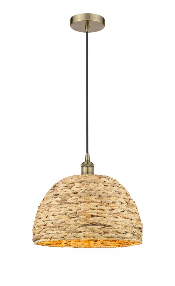 Woven Rattan - 1 Light - 16 inch - Antique Brass - Cord hung - Mini Pendant