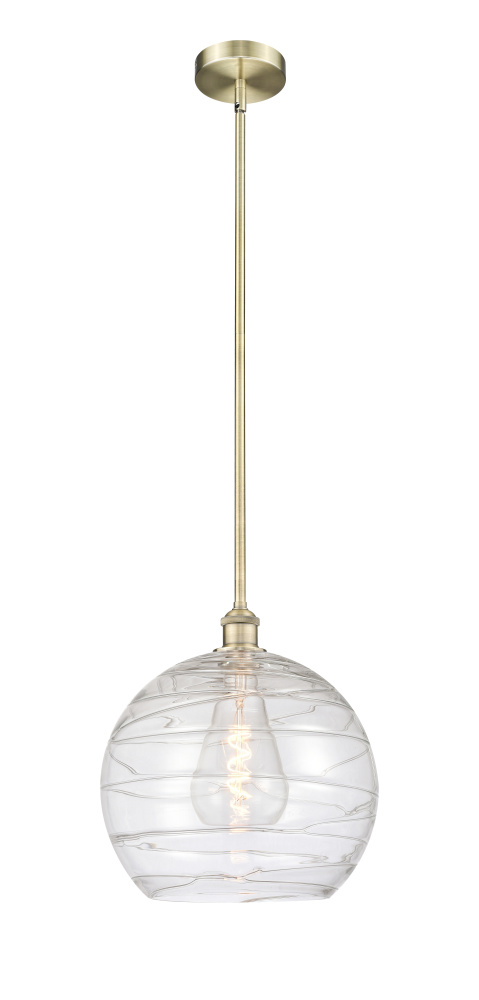 Athens Deco Swirl - 1 Light - 14 inch - Antique Brass - Stem hung - Mini Pendant