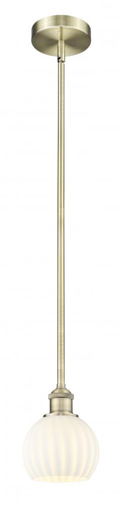 White Venetian - 1 Light - 6 inch - Antique Brass - Stem Hung - Mini Pendant