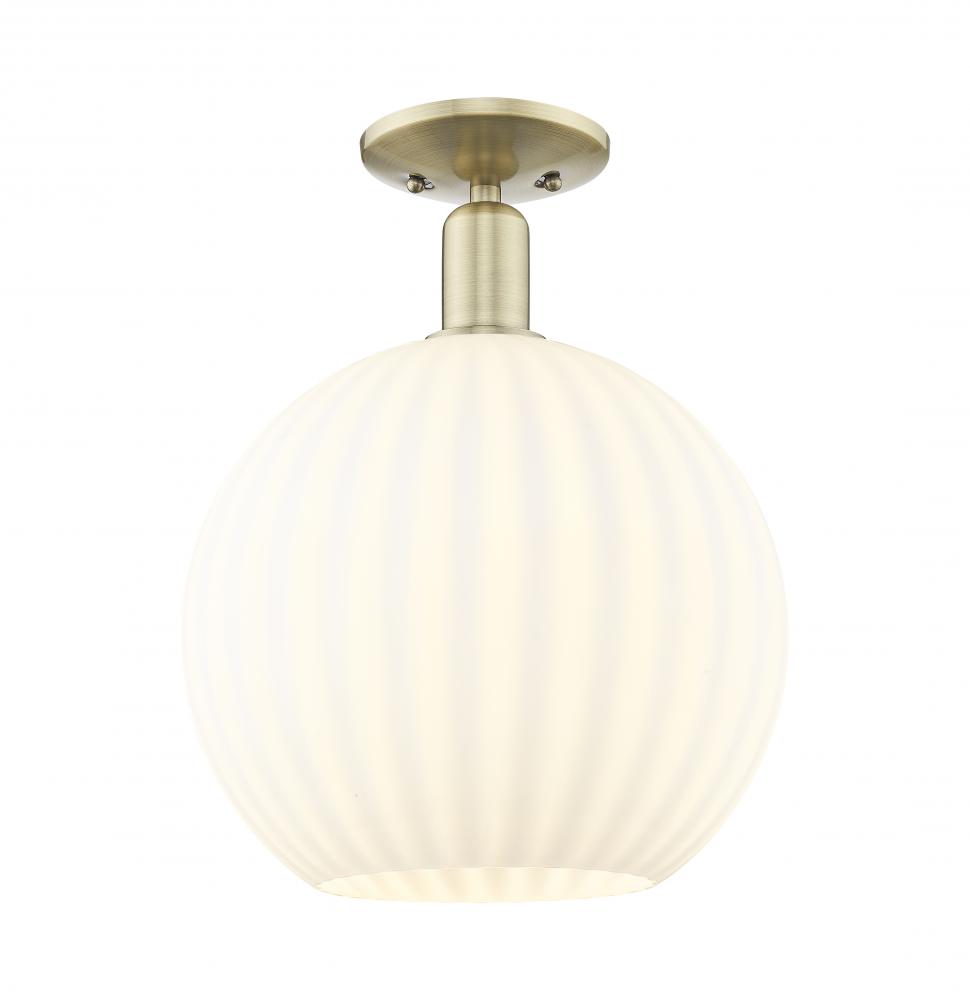 White Venetian - 1 Light - 12 inch - Antique Brass - Semi-Flush Mount