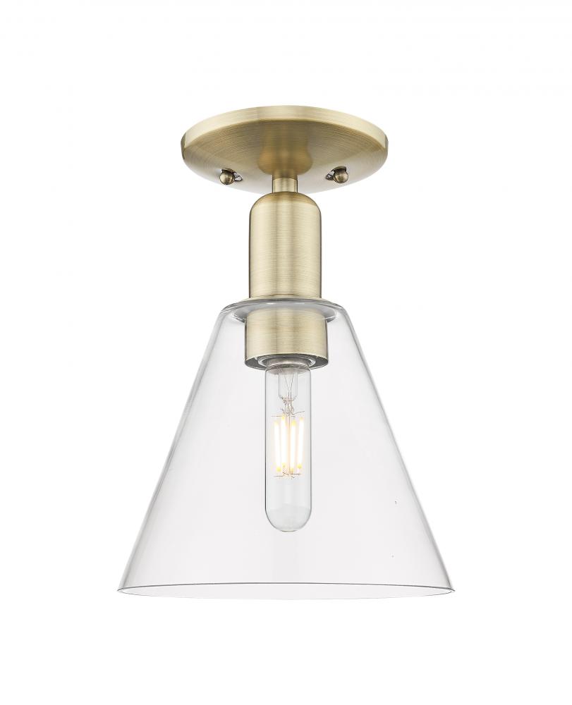 Berkshire Glass - 1 Light - 8 inch - Antique Brass - Semi-Flush Mount