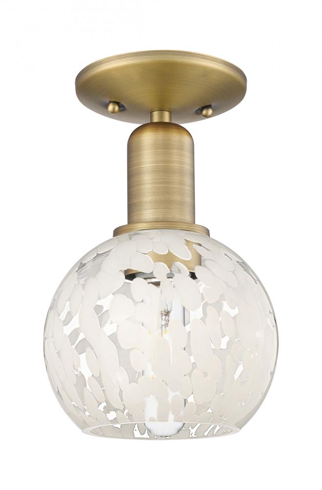 White Mouchette - 1 Light - 6 inch - Brushed Brass - Semi-Flush Mount
