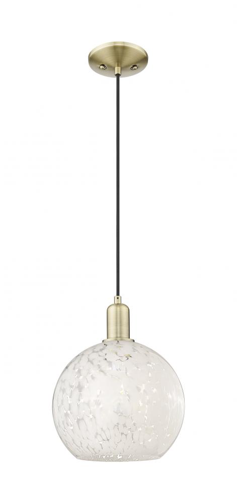 White Mouchette - 1 Light - 10 inch - Antique Brass - Cord hung - Mini Pendant