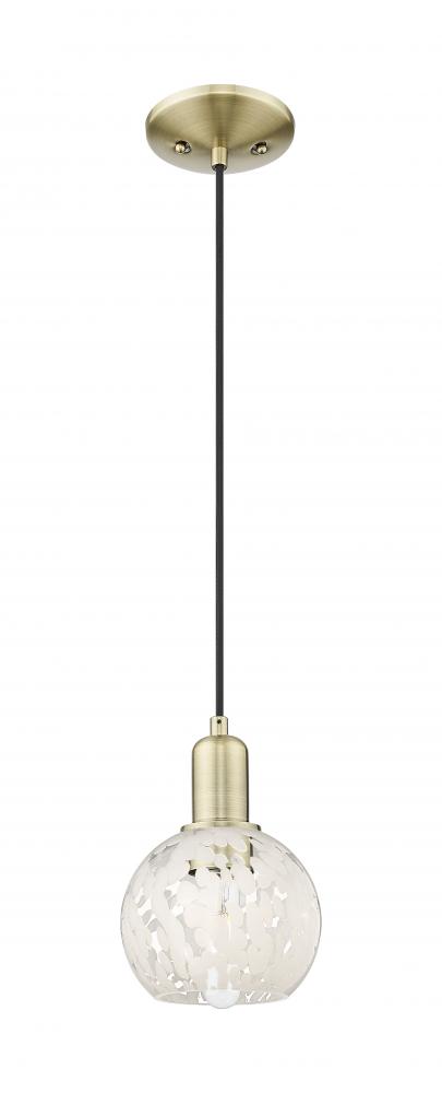 White Mouchette - 1 Light - 6 inch - Antique Brass - Cord hung - Mini Pendant