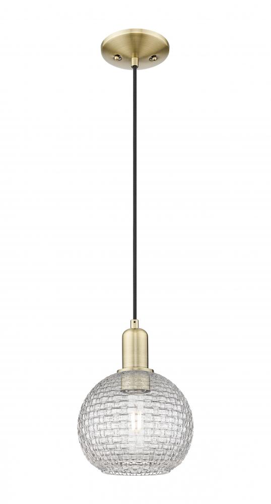Athens - 1 Light - 8 inch - Antique Brass - Cord hung - Mini Pendant