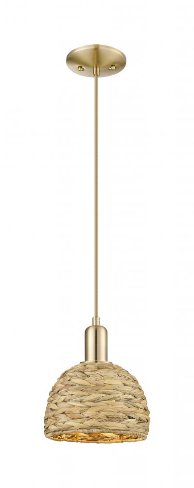 Woven Rattan - 1 Light - 8 inch - Champagne Bronze - Cord hung - Mini Pendant