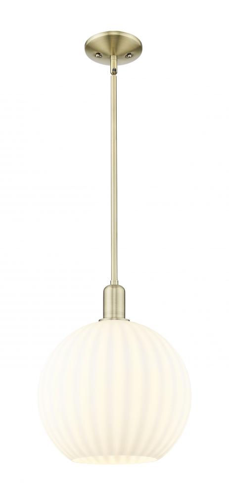 White Venetian - 1 Light - 12 inch - Antique Brass - Stem hung - Mini Pendant