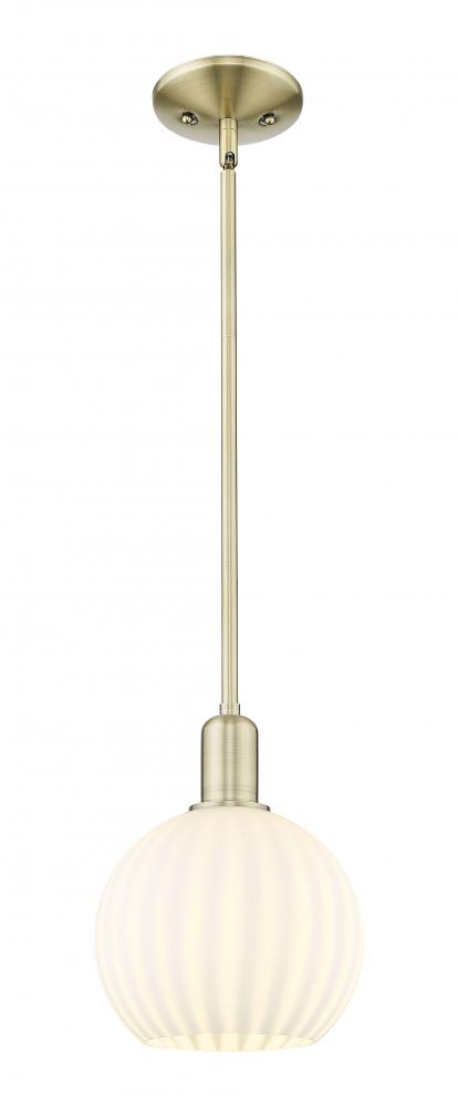 White Venetian - 1 Light - 8 inch - Antique Brass - Stem hung - Mini Pendant