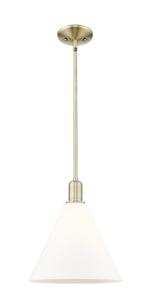 Berkshire Glass - 1 Light - 12 inch - Antique Brass - Stem hung - Mini Pendant
