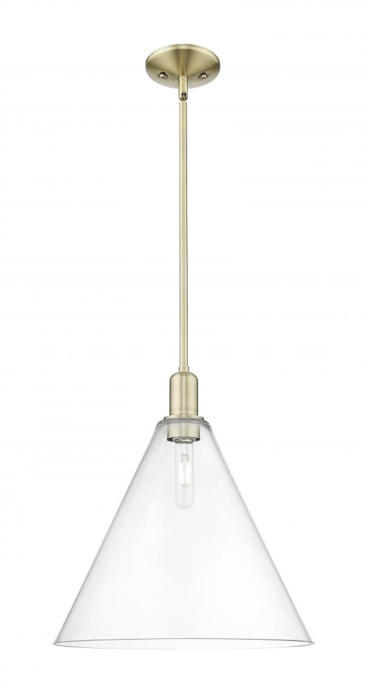 Berkshire Glass - 1 Light - 16 inch - Antique Brass - Stem hung - Mini Pendant