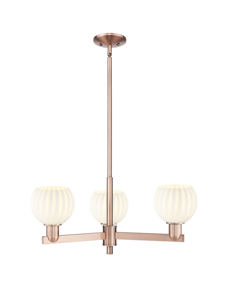 White Venetian - 3 Light - 28 inch - Antique Brass - Stem hung - Pendant