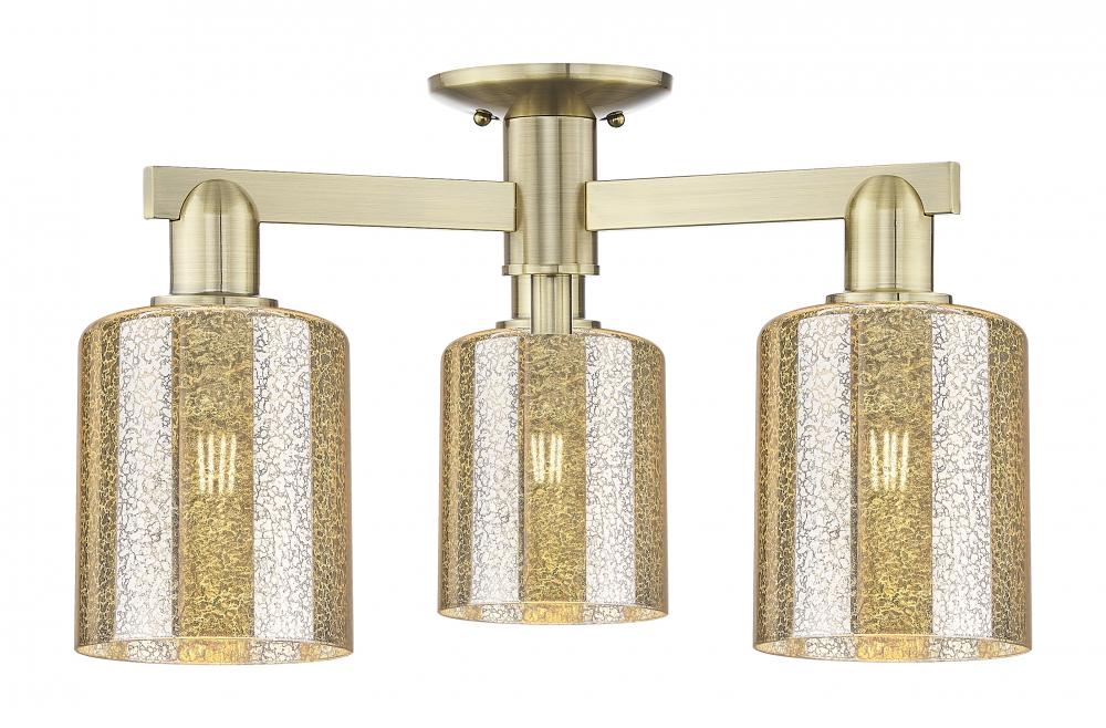 Cobbleskill - 3 Light - 23 inch - Antique Brass - Semi-Flush Mount