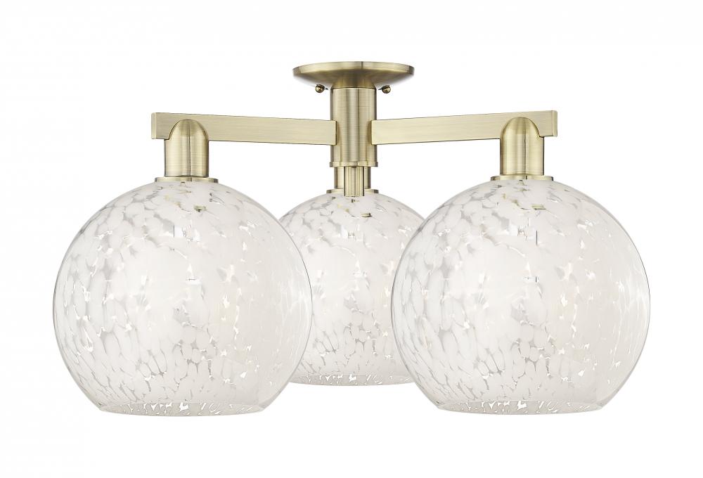 White Mouchette - 3 Light - 28 inch - Antique Brass - Semi-Flush Mount