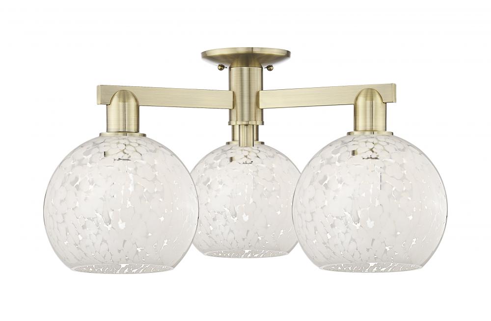 White Mouchette - 3 Light - 26 inch - Antique Brass - Semi-Flush Mount