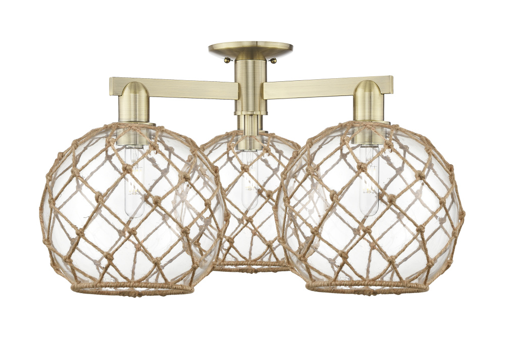 Farmhouse Rope - 3 Light - 28 inch - Antique Brass - Semi-Flush Mount