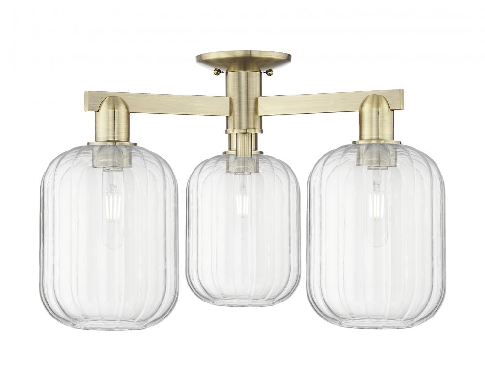 Preston Cylinder - 3 Light - 6 inch - Antique Brass - Semi-Flush Mount