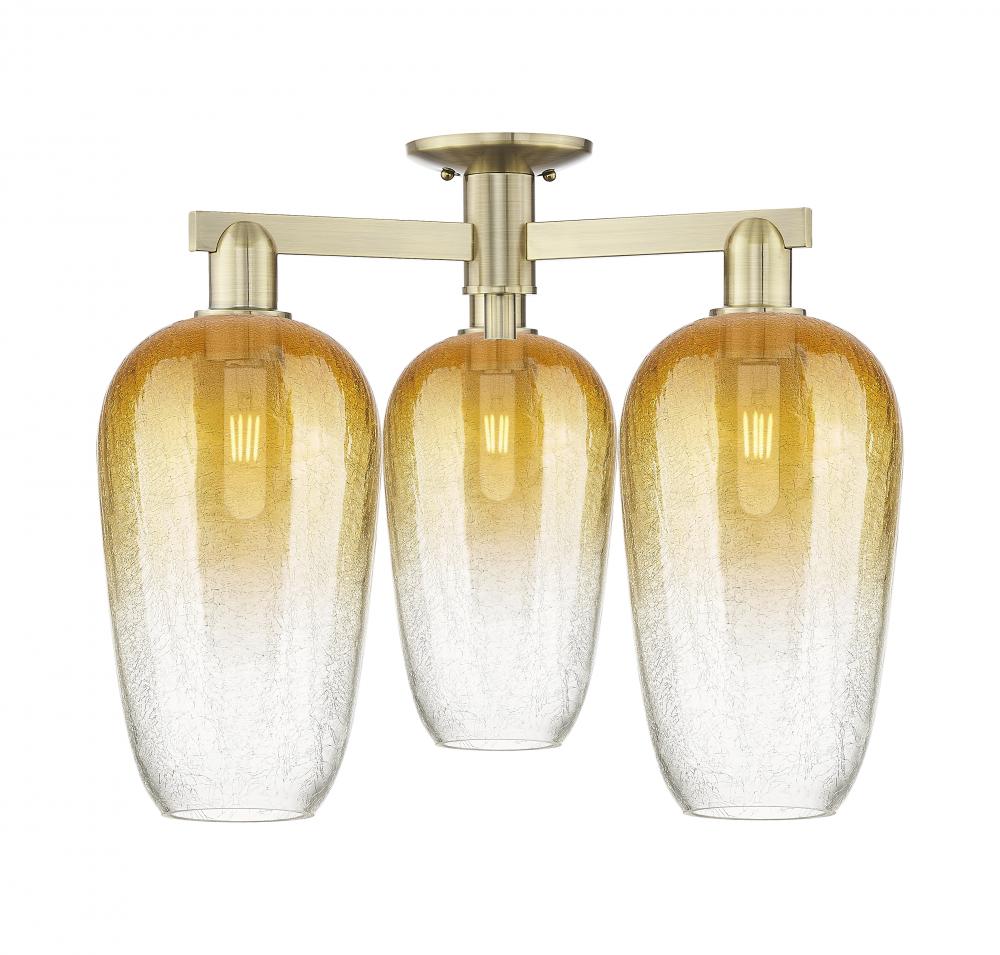 Brookhaven Flute - 3 Light - 6 inch - Antique Brass - Semi-Flush Mount