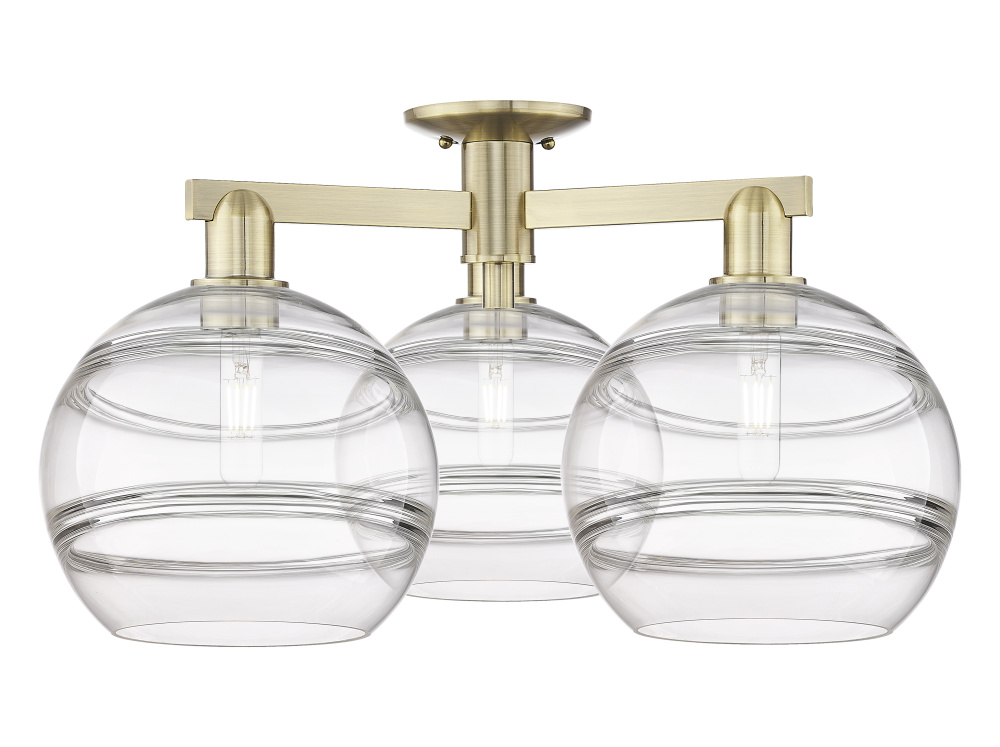 Rochester - 3 Light - 28 inch - Antique Brass - Semi-Flush Mount