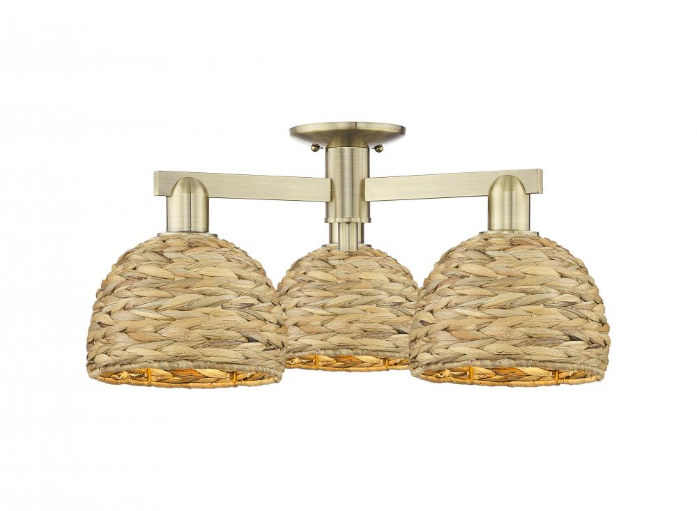 Woven Rattan - 3 Light - 26 inch - Antique Brass - Semi-Flush Mount