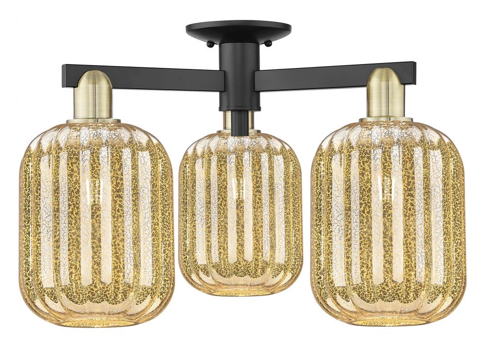 Preston Cylinder - 3 Light - 6 inch - Black Antique Brass - Semi-Flush Mount