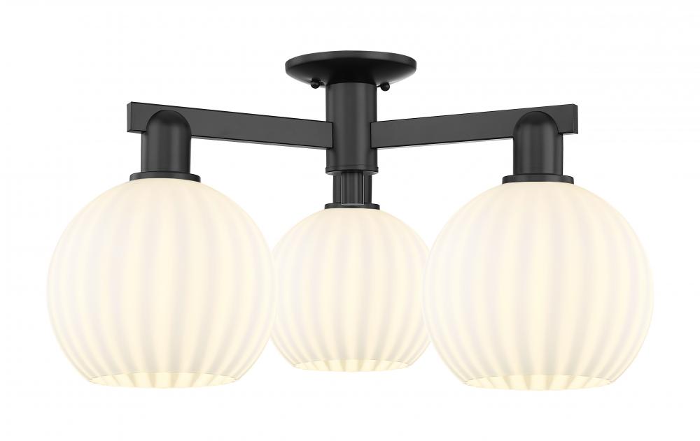 White Venetian - 3 Light - 26 inch - Antique Brass - Semi-Flush Mount