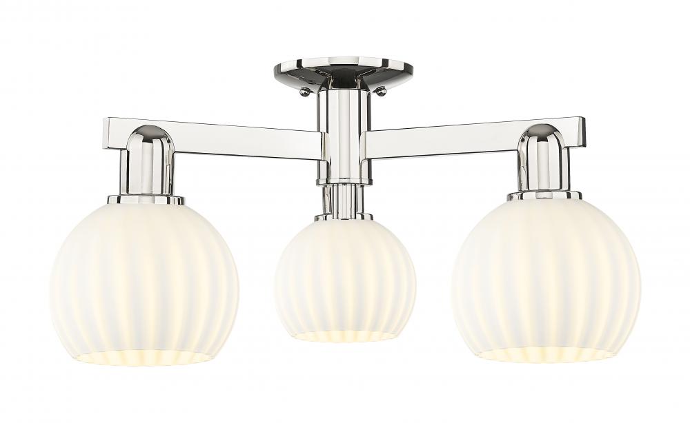 White Venetian - 3 Light - 24 inch - Polished Nickel - Semi-Flush Mount