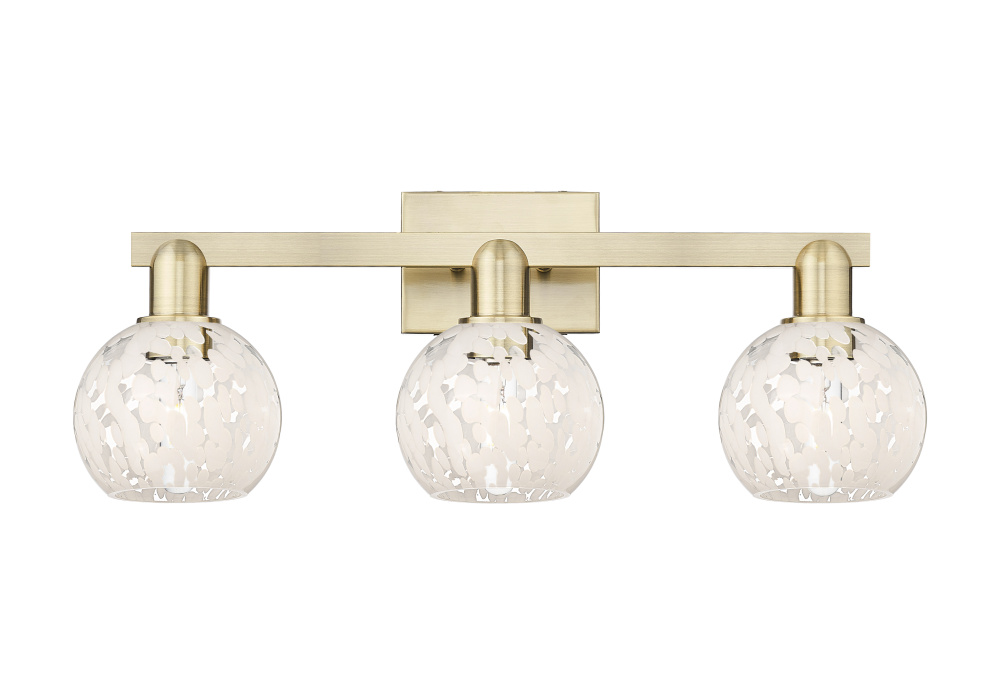 White Mouchette - 3 Light - 25 inch - Antique Brass - Bath Vanity Light