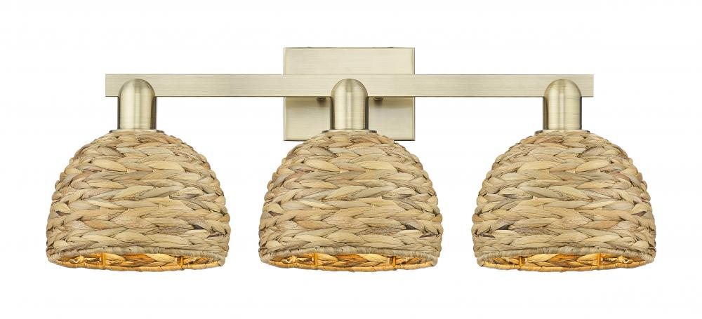 Woven Rattan - 3 Light - 27 inch - Antique Brass - Bath Vanity Light