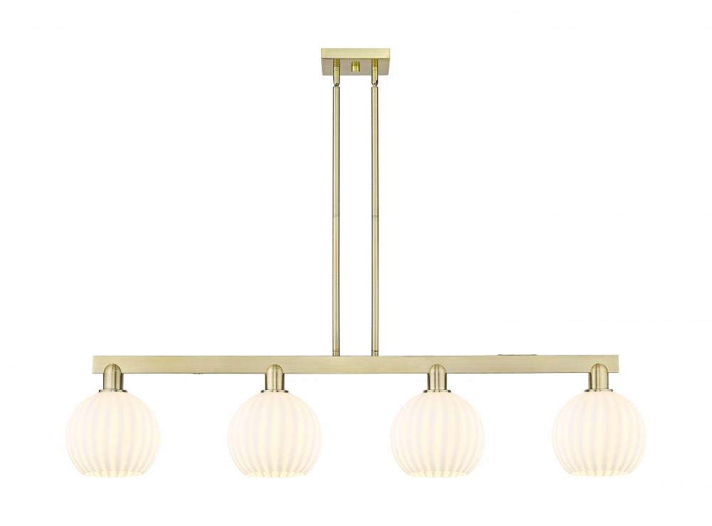 White Venetian - 4 Light - 48 inch - Antique Brass - Stem Hung - Island Light