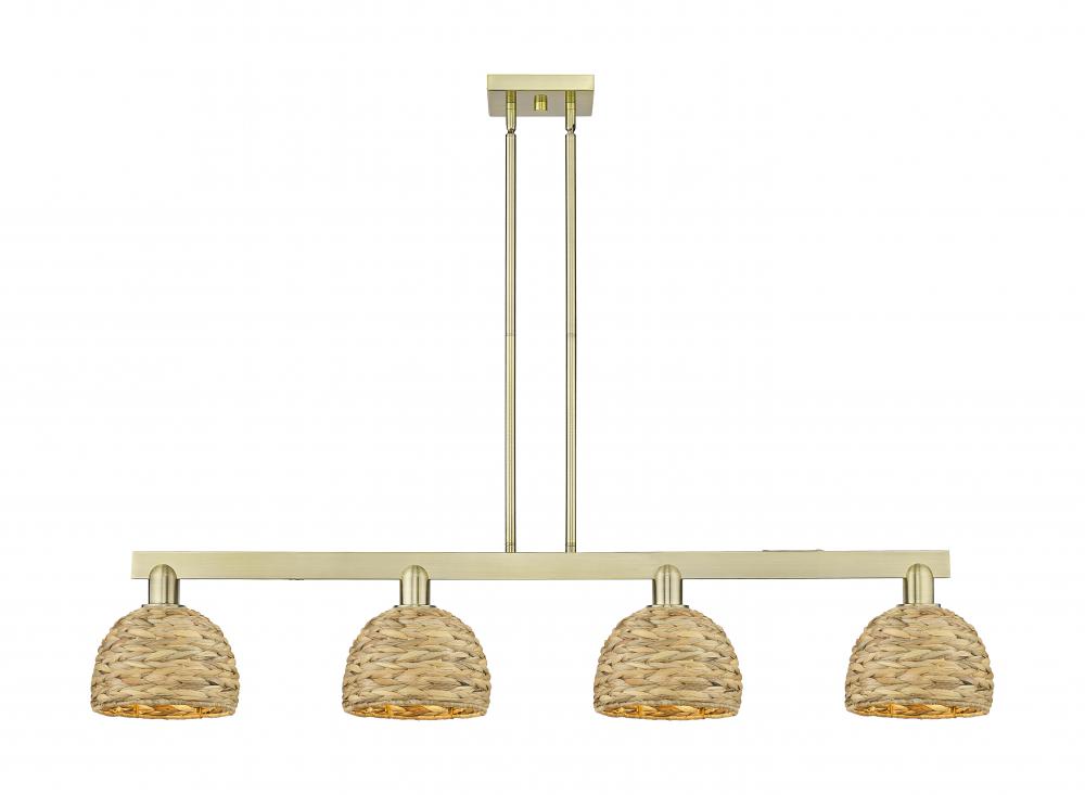 Woven Rattan - 4 Light - 51 inch - Antique Brass - Stem hung - Island Light