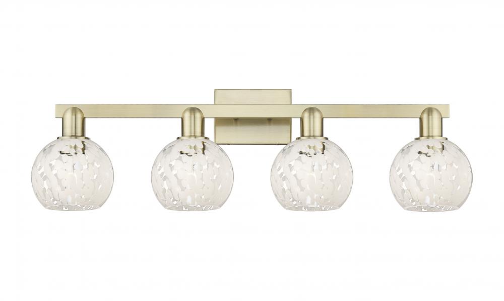 White Mouchette - 4 Light - 33 inch - Antique Brass - Bath Vanity Light